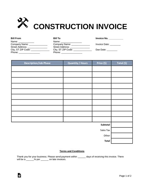 contractors invoice template free.
